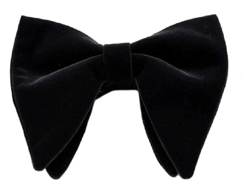 8643 Pre Tied Oversized Big Velvet Bow Tie Black with iron buckle